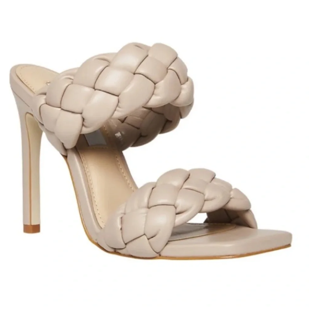 Steve Madden Kenley Braided Double Strap High Heel Sandals in Taupe